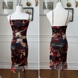 Pretty Little Thing Mesh Bodycon Ruched Mini Dress Renaissance Artwork Print 4